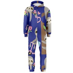 Hand-drawn-cute-sloth-pattern-background Hooded Jumpsuit (men) by Simbadda