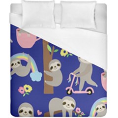 Hand-drawn-cute-sloth-pattern-background Duvet Cover (california King Size) by Simbadda