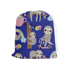 Hand-drawn-cute-sloth-pattern-background Drawstring Pouch (xl) by Simbadda