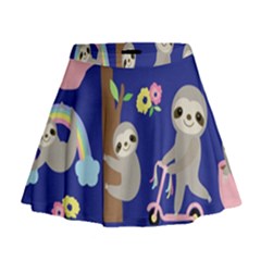 Hand-drawn-cute-sloth-pattern-background Mini Flare Skirt by Simbadda