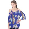 Hand-drawn-cute-sloth-pattern-background Flutter Sleeve Tee  View1