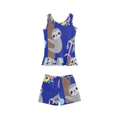 Hand-drawn-cute-sloth-pattern-background Kids  Boyleg Swimsuit by Simbadda