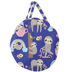 Hand-drawn-cute-sloth-pattern-background Giant Round Zipper Tote by Simbadda