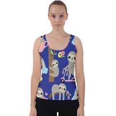 Hand-drawn-cute-sloth-pattern-background Velvet Tank Top by Simbadda