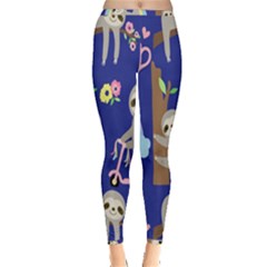 Hand-drawn-cute-sloth-pattern-background Inside Out Leggings by Simbadda