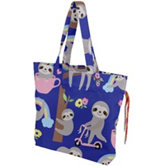 Hand-drawn-cute-sloth-pattern-background Drawstring Tote Bag by Simbadda