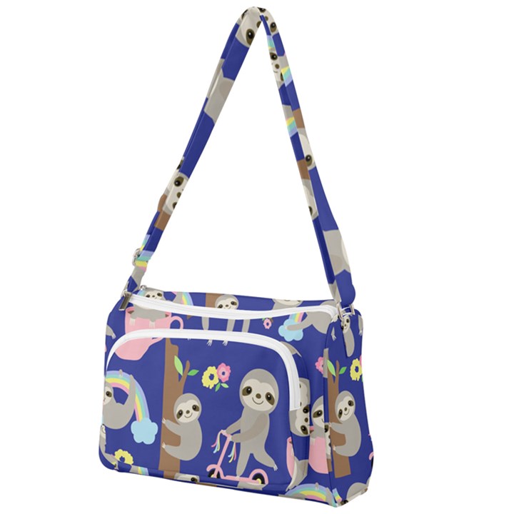 Hand-drawn-cute-sloth-pattern-background Front Pocket Crossbody Bag