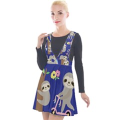 Hand-drawn-cute-sloth-pattern-background Plunge Pinafore Velour Dress by Simbadda