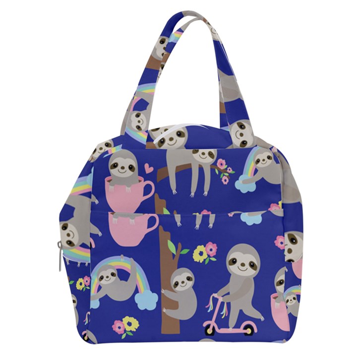 Hand-drawn-cute-sloth-pattern-background Boxy Hand Bag