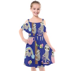 Hand-drawn-cute-sloth-pattern-background Kids  Cut Out Shoulders Chiffon Dress by Simbadda