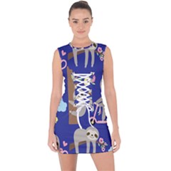 Hand-drawn-cute-sloth-pattern-background Lace Up Front Bodycon Dress by Simbadda