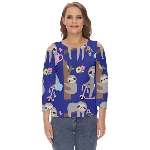 Hand-drawn-cute-sloth-pattern-background Cut Out Wide Sleeve Top by Simbadda