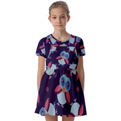 Owl-pattern-background Kids  Short Sleeve Pinafore Style Dress by Simbadda