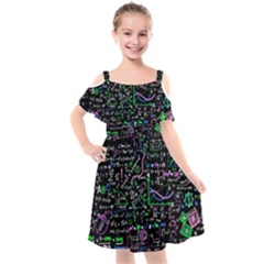 Math-linear-mathematics-education-circle-background Kids  Cut Out Shoulders Chiffon Dress by Simbadda