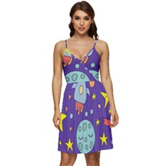 Card-with-lovely-planets V-neck Pocket Summer Dress  by Simbadda