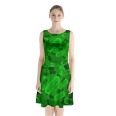 Green-rod-shaped-bacteria Sleeveless Waist Tie Chiffon Dress by Simbadda