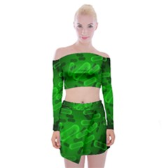 Green-rod-shaped-bacteria Off Shoulder Top With Mini Skirt Set by Simbadda