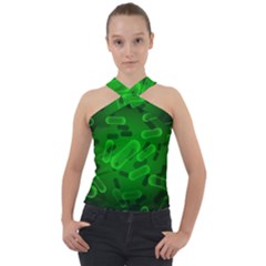 Green-rod-shaped-bacteria Cross Neck Velour Top by Simbadda