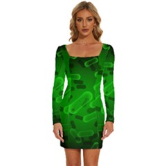 Green-rod-shaped-bacteria Long Sleeve Square Neck Bodycon Velvet Dress by Simbadda