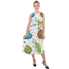 Dangerous-streptococcus-lactobacillus-staphylococcus-others-microbes-cartoon-style-vector-seamless-p Midi Tie-back Chiffon Dress by Simbadda