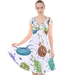 Dangerous-streptococcus-lactobacillus-staphylococcus-others-microbes-cartoon-style-vector-seamless-p Cap Sleeve Front Wrap Midi Dress by Simbadda