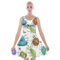 Dangerous-streptococcus-lactobacillus-staphylococcus-others-microbes-cartoon-style-vector-seamless-p Velvet Skater Dress by Simbadda