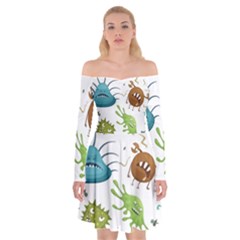 Dangerous-streptococcus-lactobacillus-staphylococcus-others-microbes-cartoon-style-vector-seamless-p Off Shoulder Skater Dress by Simbadda