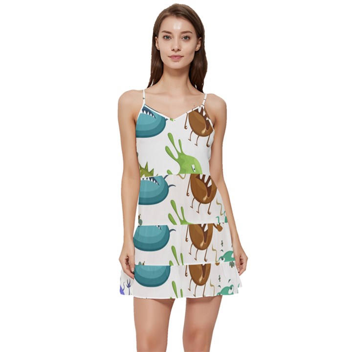 Dangerous-streptococcus-lactobacillus-staphylococcus-others-microbes-cartoon-style-vector-seamless-p Short Frill Dress