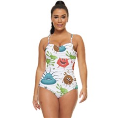 Dangerous-streptococcus-lactobacillus-staphylococcus-others-microbes-cartoon-style-vector-seamless-p Retro Full Coverage Swimsuit by Simbadda