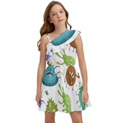 Dangerous-streptococcus-lactobacillus-staphylococcus-others-microbes-cartoon-style-vector-seamless-p Kids  One Shoulder Party Dress by Simbadda