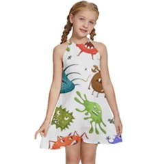 Dangerous-streptococcus-lactobacillus-staphylococcus-others-microbes-cartoon-style-vector-seamless-p Kids  Halter Collar Waist Tie Chiffon Dress by Simbadda