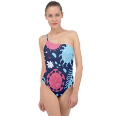 Seamless-pattern-microbes-virus-vector-illustration Classic One Shoulder Swimsuit by Simbadda