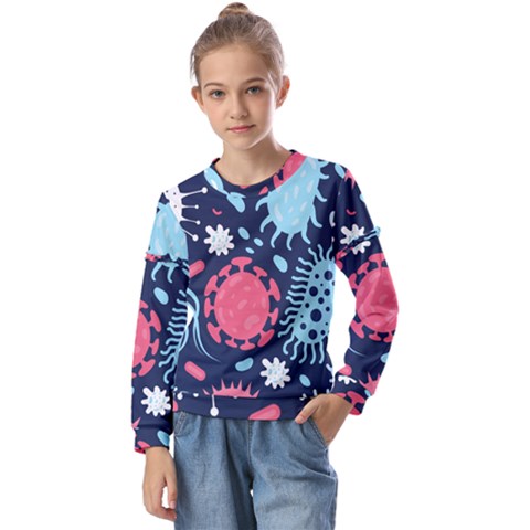 Seamless-pattern-microbes-virus-vector-illustration Kids  Long Sleeve Tee With Frill  by Simbadda