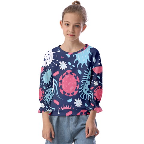 Seamless-pattern-microbes-virus-vector-illustration Kids  Cuff Sleeve Top by Simbadda