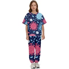 Seamless-pattern-microbes-virus-vector-illustration Kids  Tee And Pants Sports Set by Simbadda