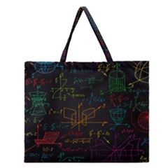 Mathematical-colorful-formulas-drawn-by-hand-black-chalkboard Zipper Large Tote Bag by Simbadda