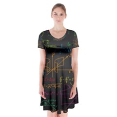 Mathematical-colorful-formulas-drawn-by-hand-black-chalkboard Short Sleeve V-neck Flare Dress by Simbadda