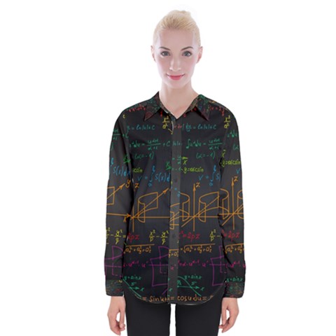 Mathematical-colorful-formulas-drawn-by-hand-black-chalkboard Womens Long Sleeve Shirt by Simbadda