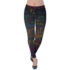 Mathematical-colorful-formulas-drawn-by-hand-black-chalkboard Velvet Leggings by Simbadda