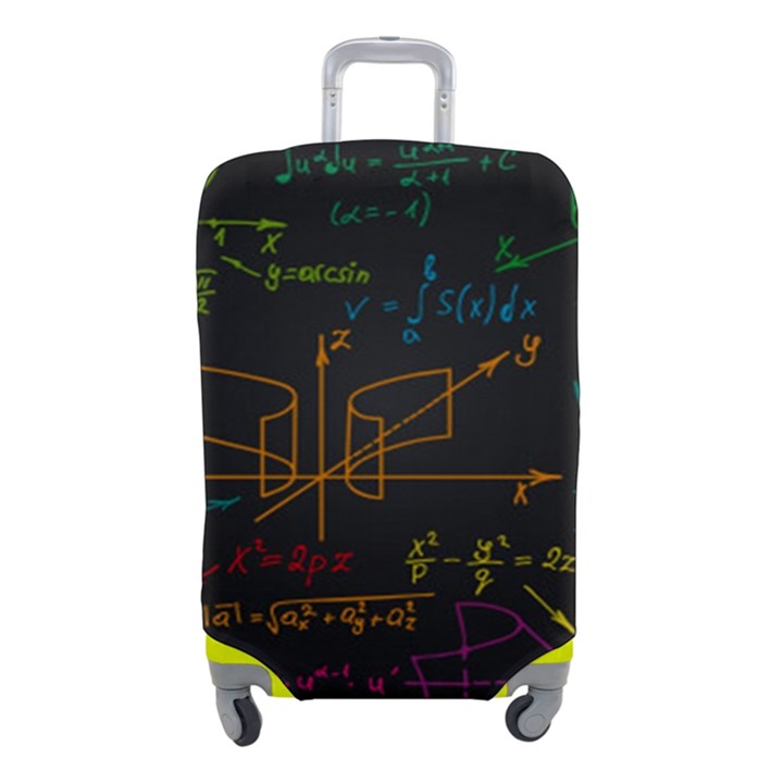 Mathematical-colorful-formulas-drawn-by-hand-black-chalkboard Luggage Cover (Small)