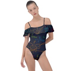 Mathematical-colorful-formulas-drawn-by-hand-black-chalkboard Frill Detail One Piece Swimsuit by Simbadda