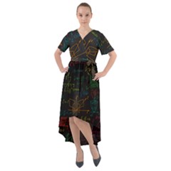 Mathematical-colorful-formulas-drawn-by-hand-black-chalkboard Front Wrap High Low Dress by Simbadda