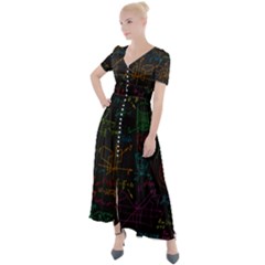 Mathematical-colorful-formulas-drawn-by-hand-black-chalkboard Button Up Short Sleeve Maxi Dress by Simbadda