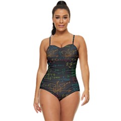 Mathematical-colorful-formulas-drawn-by-hand-black-chalkboard Retro Full Coverage Swimsuit by Simbadda