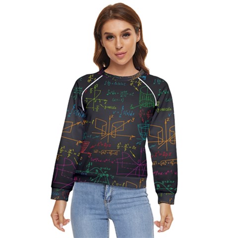 Mathematical-colorful-formulas-drawn-by-hand-black-chalkboard Women s Long Sleeve Raglan Tee by Simbadda