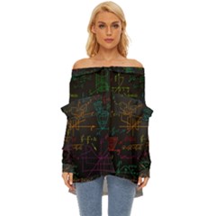 Mathematical-colorful-formulas-drawn-by-hand-black-chalkboard Off Shoulder Chiffon Pocket Shirt by Simbadda