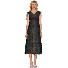 Mathematical-colorful-formulas-drawn-by-hand-black-chalkboard V-neck Drawstring Shoulder Sleeveless Maxi Dress by Simbadda