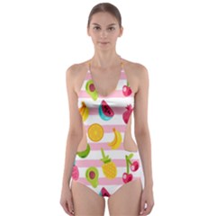 Tropical-fruits-berries-seamless-pattern Cut-out One Piece Swimsuit by Simbadda