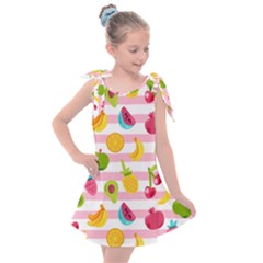 Tropical-fruits-berries-seamless-pattern Kids  Tie Up Tunic Dress by Simbadda