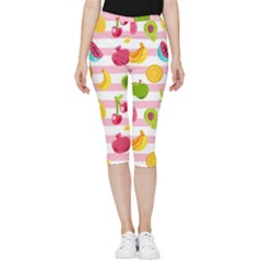 Tropical-fruits-berries-seamless-pattern Inside Out Lightweight Velour Capri Leggings  by Simbadda